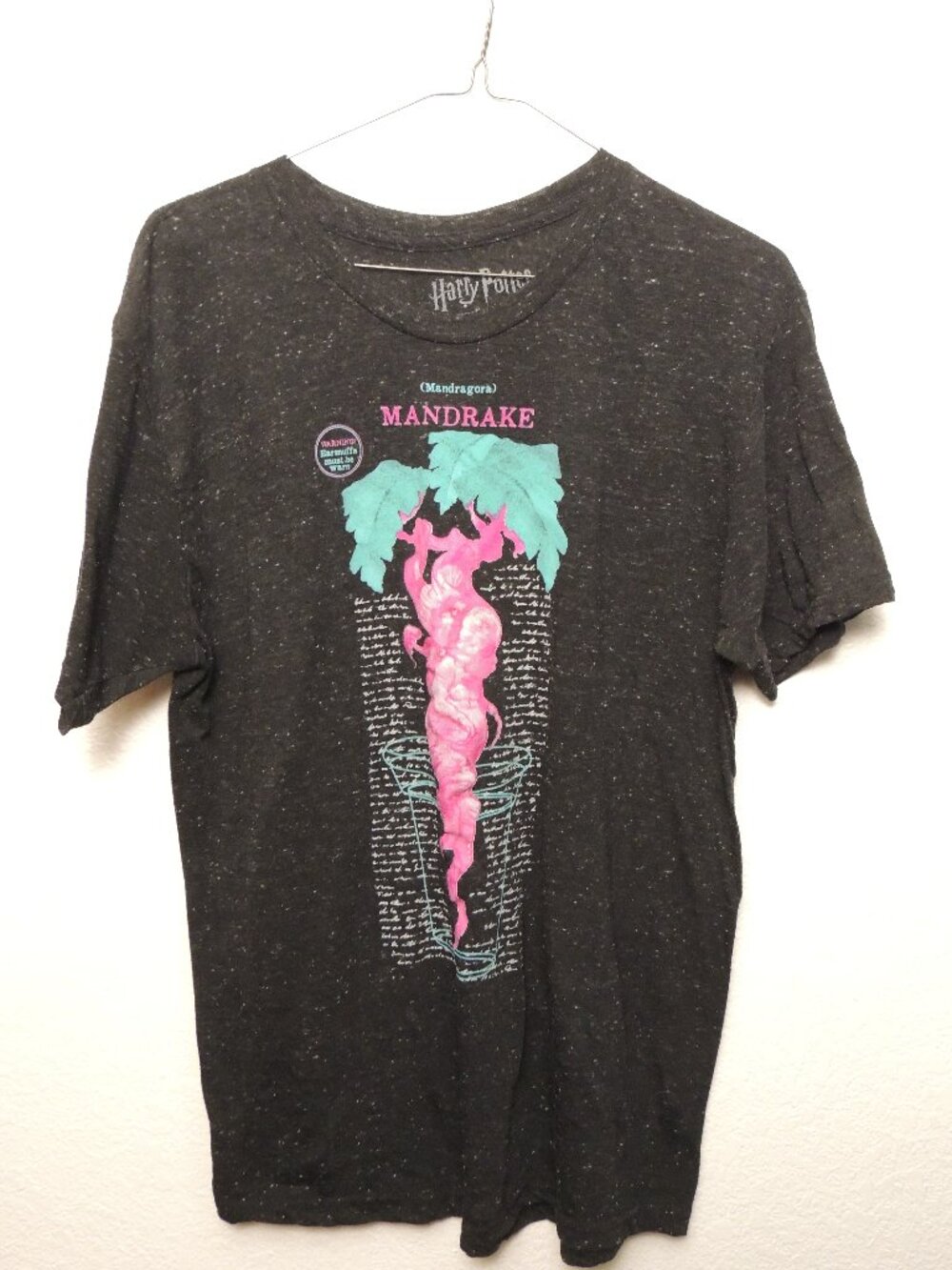 Harry Potter Mandrake Herbology Graphic Tee Charcoal Grey Women's Size Large